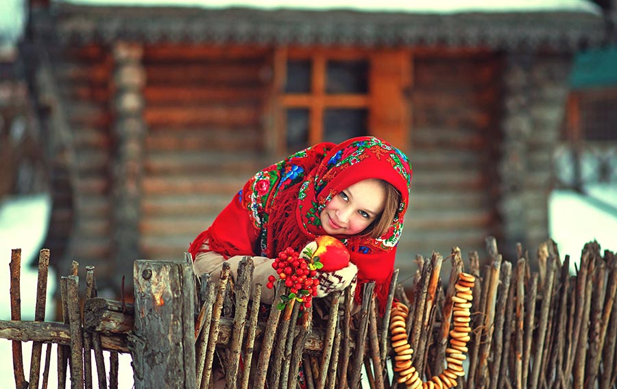 Sexy girl Women in Slavic costumes in Bucharest