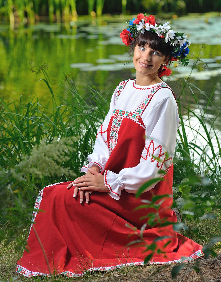 Beautiful girl Girls in Slavic costumes in Bucharest